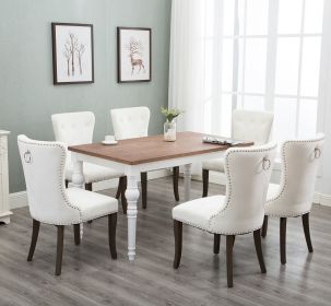 Dining Chair Tufted Armless Chair Upholstered Accent Chair,Set of 6 (Cream)