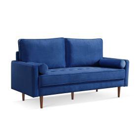 36.6 H x 68.9 W x 31.5 D Blue Velvet Upholstered Sofa with Two Bolster Pillows and High Wooden Legs