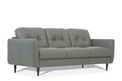 Leatherette Sofa with Tapered Legs and Button Tufted Details, Gray