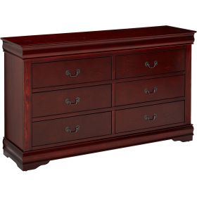Traditional Style Wooden Dresser with Six Drawers, Cherry Brown