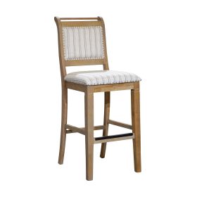 30" Bar Stool, Rustic Gray Finish, Gray Stripe Fabric Seat
