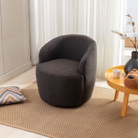 Teddy Fabric Swivel Accent Armchair Barrel Chair With Black Powder Coating Metal Ring; Dark Gray