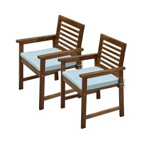 Set of 2 Farmhouse chic Slatted Patio Eucalyptus Wood Dining Armchair (no cushion included)