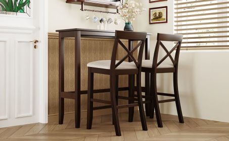TOPMAX Farmhouse 48"Rectangular Wood Bar Height Dining Set Kitchen Breakfast Nook with 2 Chairs for Small Places,Dark Walnut