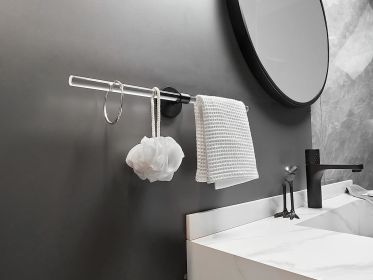 Towel Bar for Bathroom 16", Adhesive & Drilled Mounted, Clear Acrylic Shower Towel Rack with Matte Black Base, Lucite Towel Holder for Bathroom Wall