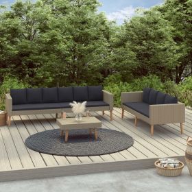 3 Piece Patio Lounge Set with Cushions Poly Rattan Beige