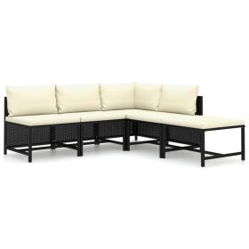5 Piece Patio Lounge Set with Cushions Poly Rattan Black