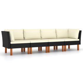 4-Seater Patio Sofa with Cushions Black Poly Rattan