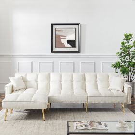 Modern Velvet Upholstered Reversible Sectional Sofa Bed ; L-Shaped Couch with Movable Ottoman For Living Room.