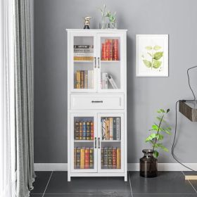 FCH American Country MDF Spray Paint Upper Two Doors Middle Drawer Lower Two Doors Bookcase White
