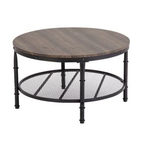 Bonnlo (81x81x49cm) Industrial Style Double Wood Grain Coffee Table 80 Round MDF Iron Mesh