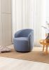 Teddy Fabric Swivel Accent Armchair Barrel Chair With Black Powder Coating Metal Ring; Light Blue