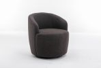 Teddy Fabric Swivel Accent Armchair Barrel Chair With Black Powder Coating Metal Ring; Dark Gray