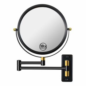8-inch Wall Mounted Makeup Vanity Mirror, 1X / 10X Magnification Mirror, 360° Swivel with Extension Arm (Black&Gold)