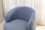 Teddy Fabric Swivel Accent Armchair Barrel Chair With Black Powder Coating Metal Ring; Light Blue