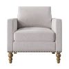 Classic Linen Armchair Accent Chair with Bronze Nailhead Trim Wooden Legs Single Sofa Couch for Living Room; Bedroom; Balcony; Beige
