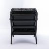 solid wood black antique painting removable cushion arm chair; mid-century PU leather accent chair