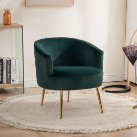 Velvet Accent Armchair Tub Barrel Chair With Gold Metal Legs,Dark Green