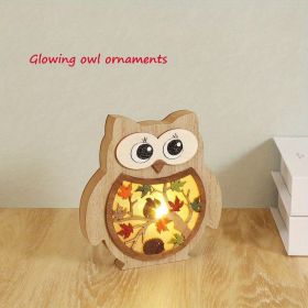 1pc, Creative Wooden Crafts Owl Squirrel Ornaments, Wooden Animal Maple Leaf Acorn Home Decoration, Suitable For Office Decoration, Bedroom Decoration (Style: Owl/1)