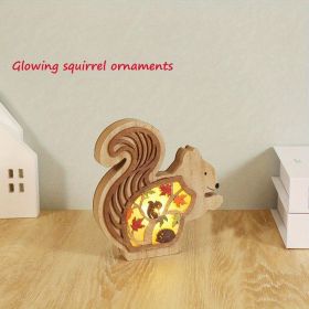 1pc, Creative Wooden Crafts Owl Squirrel Ornaments, Wooden Animal Maple Leaf Acorn Home Decoration, Suitable For Office Decoration, Bedroom Decoration (Style: Squirrel/1)