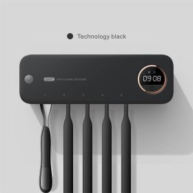 UV Toothbrush Holder Sanitizer Rechargeable Smart Air Dry Toothbrush with LED Display Drying Wall Mounted Storage Rack Bathroom Accessories (Color: Black)
