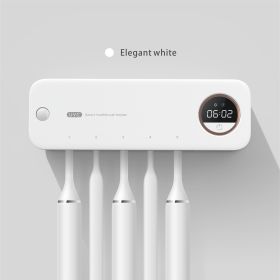 UV Toothbrush Holder Sanitizer Rechargeable Smart Air Dry Toothbrush with LED Display Drying Wall Mounted Storage Rack Bathroom Accessories (Color: White)