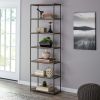 6' Tall 6-Tier Metal Framed Bookcase; Rustic Brown; White