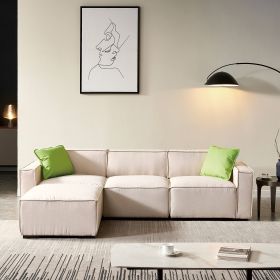 Modular Sofa L Shape with Convertible Ottoman Chaise (Color: Beige)