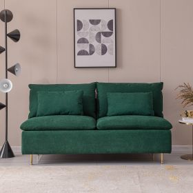 Modern Armless Loveseat Couch;  Armless Settee Bench; Cotton Linen-59.8'' (Color: Emerald)