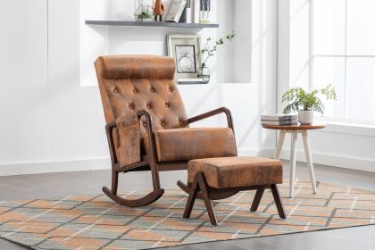 COOLMORE Rocking Chair With Ottoman, Mid-Century Modern Upholstered Fabric Rocking Armchair, Rocking Chair Nursery with Thick Padded Cushion, High Bac (Color: As pic)