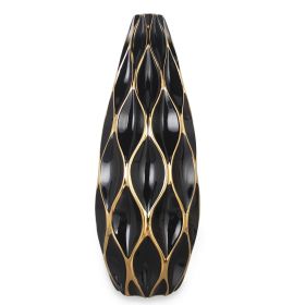 Elegant Black Ceramic Vase with Gold Accents - Timeless Home Decor (Color: As pic)
