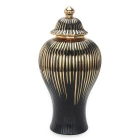 Black with Gold Design Ceramic Decorative Ginger Jar Vase (Color: As pic)