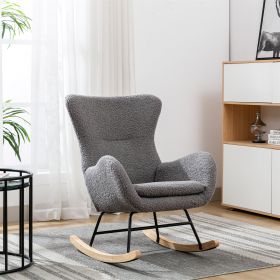 Teddy Fabric Padded Seat Rocking Chair With High Backrest And Armrests (Color: As pic)