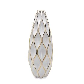 Elegant White Ceramic Vase with Gold Accents - Timeless Home Decor (Color: As pic)