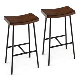 Table Benches Industrial Saddle Stool Bar Height Chair Bar Stool W/ Metal Frame (Type: 2 Pcs, Color: Brown)