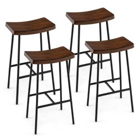 Table Benches Industrial Saddle Stool Bar Height Chair Bar Stool W/ Metal Frame (Type: 4 Pcs, Color: Brown)