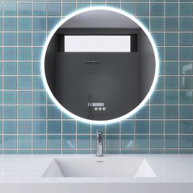 24 in. Round Wall-Mounted Dimmable LED Bathroom Vanity Mirror with Defogger and Bluetooth Music Speaker (Color: As pic)