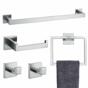 5 Pieces Bathroom Hardware Accessories Set Towel Bar Set Wall Mounted,Stainless Steel (Color: As pic)