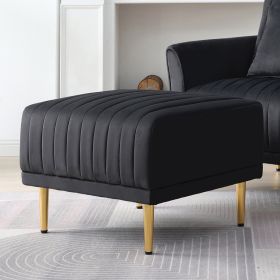 Living Room Velvet Channel Tufted to Combine with Sectional Sofa (Color: Black)