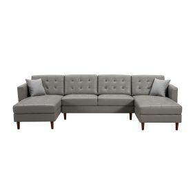 U-shaped sofa Tech PU Leather Chaise Sofa (Color: Dark Gray)