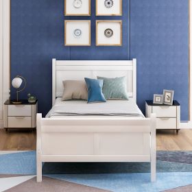 Wood Platform Bed Twin Bed Frame Mattress Foundation Sleigh Bed with Headboard/Footboard/Wood Slat Support (Color: White)