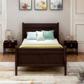 Wood Platform Bed Twin Bed Frame Mattress Foundation Sleigh Bed with Headboard/Footboard/Wood Slat Support (Color: Espresso)