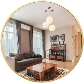 SDKOA Large Round Mirror 32 Inch with Black Aluminum Frame for Wall Decor;  Bathroom Big Circle Mirror Modern Style Wall Hanging for Bedroom;  Living (Color: Gold)