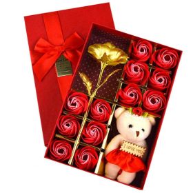 1 Soap Flower Gift Teddy Bear Flower Petal Valentine (Color: Red)