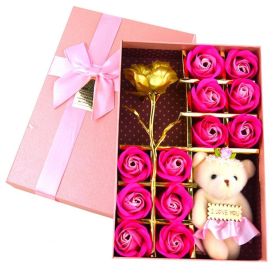 1 Soap Flower Gift Teddy Bear Flower Petal Valentine (Color: Pink)