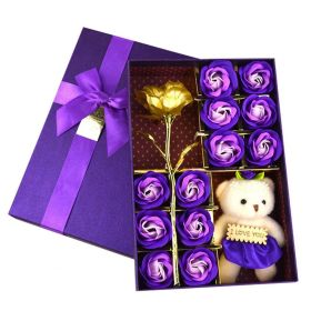 1 Soap Flower Gift Teddy Bear Flower Petal Valentine (Color: Purple)