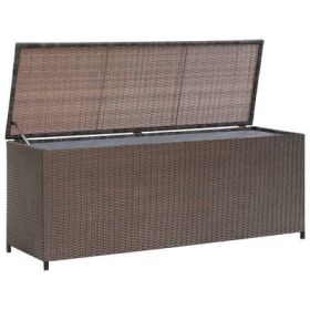 Patio Storage Box Black 47.2"x19.7"x23.6" Poly Rattan (Color: Brown)