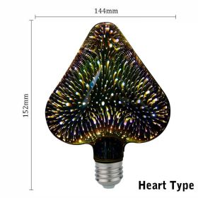 3D Led Bulb Star Fireworks E27 Vintage Edison Night Light 110V 220V A60 ST64 G80 G95 G125 Holiday Novelty Decoration Lighting (Wattage: 110V, Emitting Color: Heart-shaped)