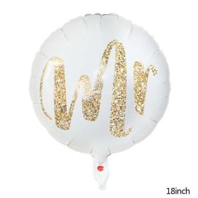 18inch Round White Gold Glitter Print Mr & Mrs LOVE foil Balloons bride to be marriage Wedding Decor Valentine Day Supplies (Ballon Size: 10inch, Color: M02)