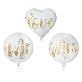 18inch Round White Gold Glitter Print Mr & Mrs LOVE foil Balloons bride to be marriage Wedding Decor Valentine Day Supplies (Ballon Size: 10inch, Color: M01M02M03)